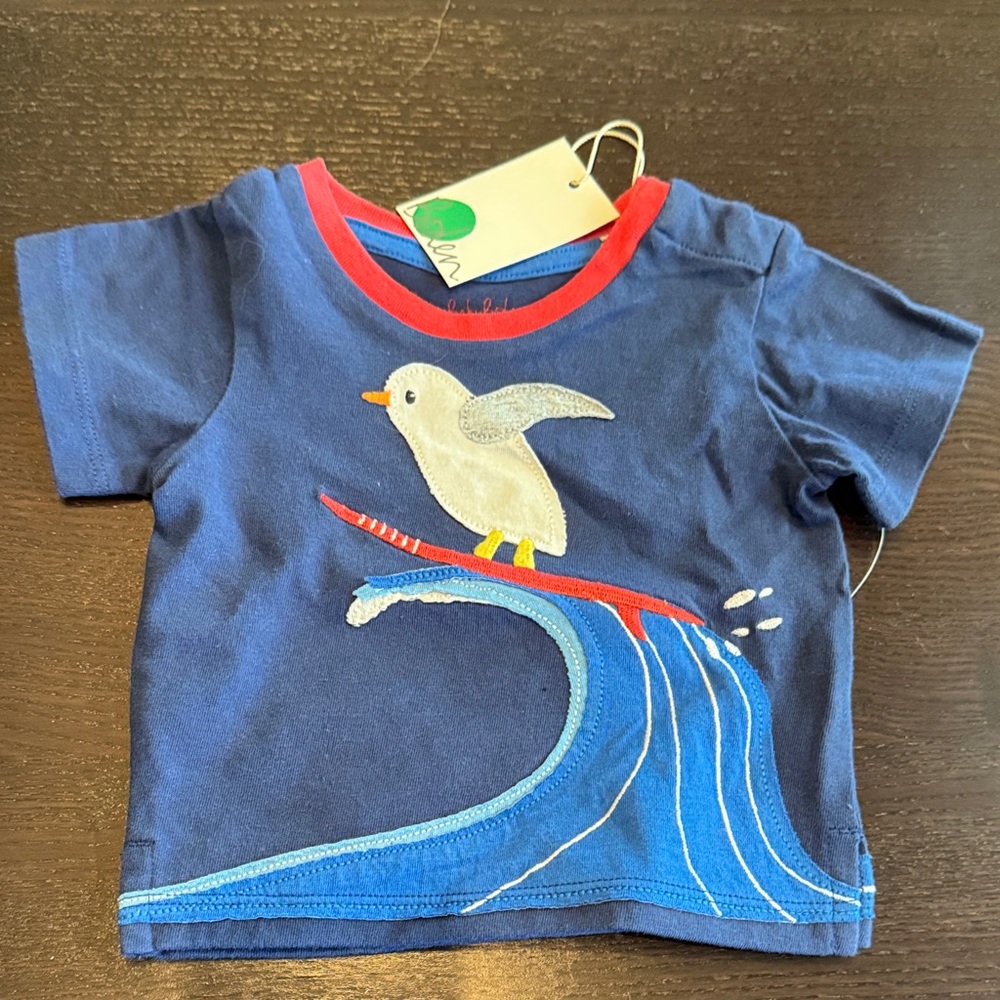 Baby Boden Blue Tee with Surfing Bird Design